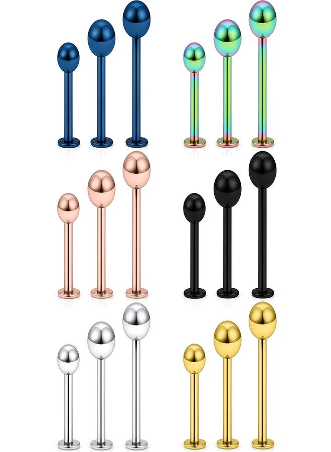 SCERRING مجموعة أقراط SCERRING مكونة من 18 قطعة، كرات من الفولاذ المقاوم للصدأ عيار 14 غرام، مناسبة لثقب الشفة، والخد، والغضروف، والحلزون، مقاسات من 10 إلى 14 ملم - ألوان متنوعة - Image 1