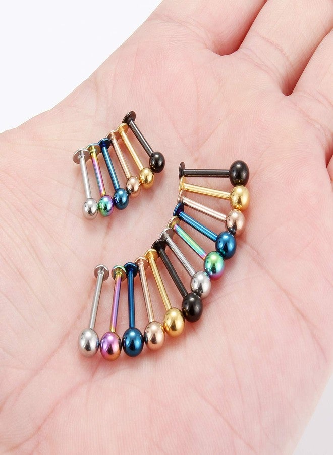 SCERRING مجموعة أقراط SCERRING مكونة من 18 قطعة، كرات من الفولاذ المقاوم للصدأ عيار 14 غرام، مناسبة لثقب الشفة، والخد، والغضروف، والحلزون، مقاسات من 10 إلى 14 ملم - ألوان متنوعة - Image 4
