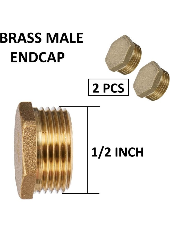 Royal Apex 2Pcs Set Brass Multi Purpose Hose Fittings With Bsp Thread For Plumbing Gas Hot Water Pipe Connector Pneumatic Etc Male Endcap 1/2 Inch - Image 2