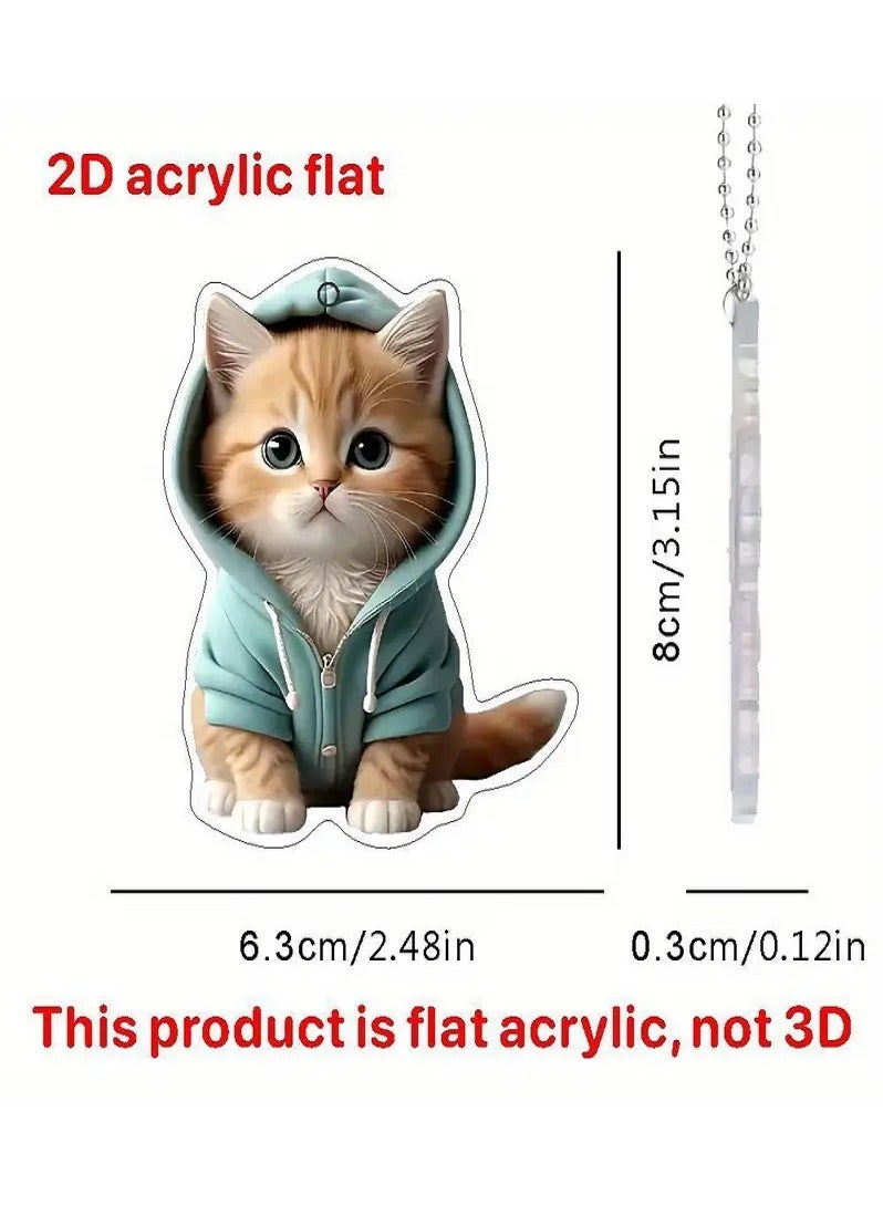 Generic Cat Keychain and Car Mirror Hanging Ornament - Cute 2D Acrylic with Blue Hood, Water-Resistant  - Image 4