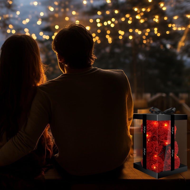 Otlonpe Bear Rose Valentines Day Gifts for Her  9 inch Flower Bear with Led Light  Birthday Gifts for Women Wife Girlfriend Mom  Gifts for Valentine's Day Anniversary Womens Day Mothers Day (Red) - Image 2