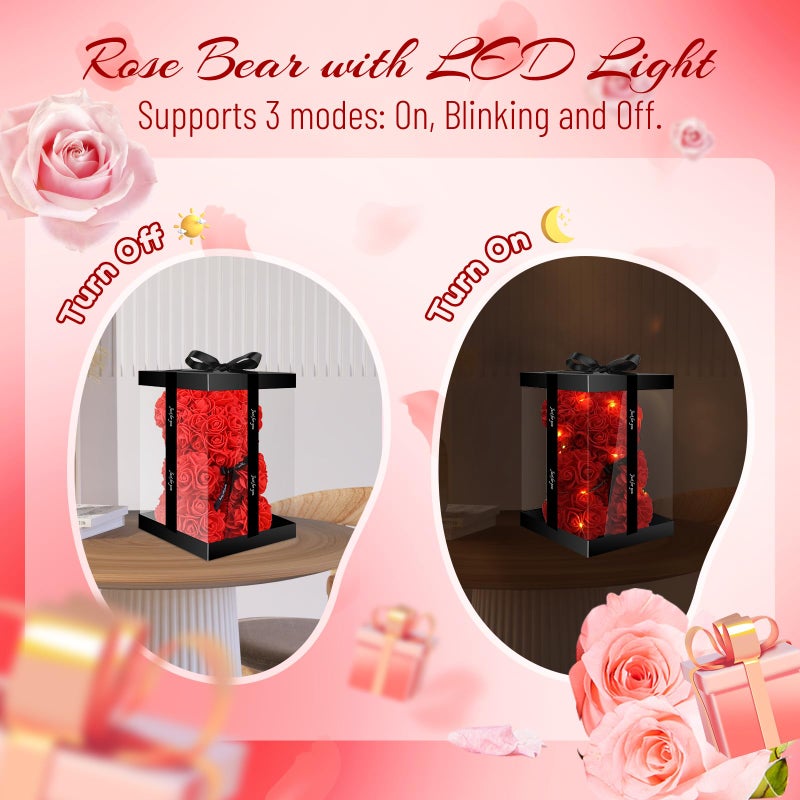 Otlonpe Bear Rose Valentines Day Gifts for Her  9 inch Flower Bear with Led Light  Birthday Gifts for Women Wife Girlfriend Mom  Gifts for Valentine's Day Anniversary Womens Day Mothers Day (Red) - Image 4