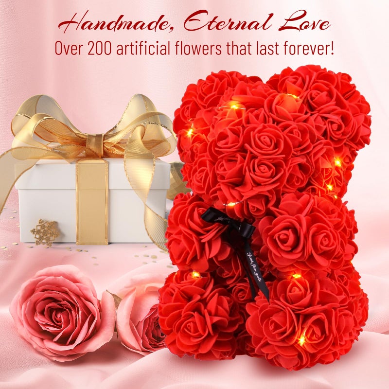Otlonpe Bear Rose Valentines Day Gifts for Her  9 inch Flower Bear with Led Light  Birthday Gifts for Women Wife Girlfriend Mom  Gifts for Valentine's Day Anniversary Womens Day Mothers Day (Red) - Image 3