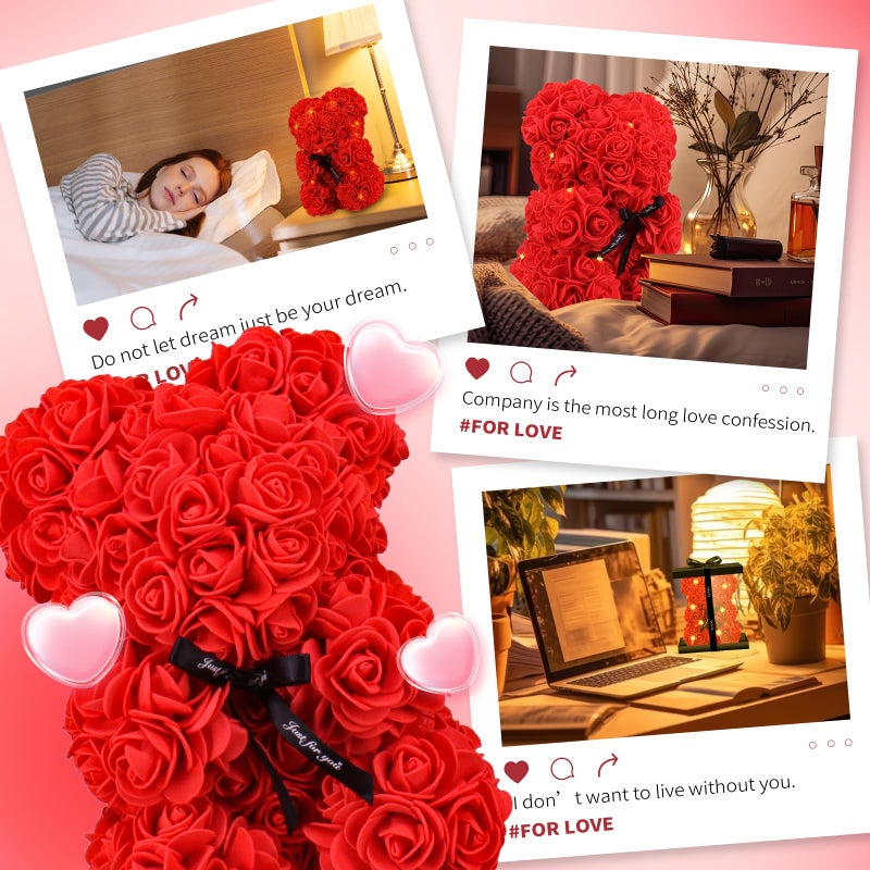 Otlonpe Bear Rose Valentines Day Gifts for Her  9 inch Flower Bear with Led Light  Birthday Gifts for Women Wife Girlfriend Mom  Gifts for Valentine's Day Anniversary Womens Day Mothers Day (Red) - Image 5