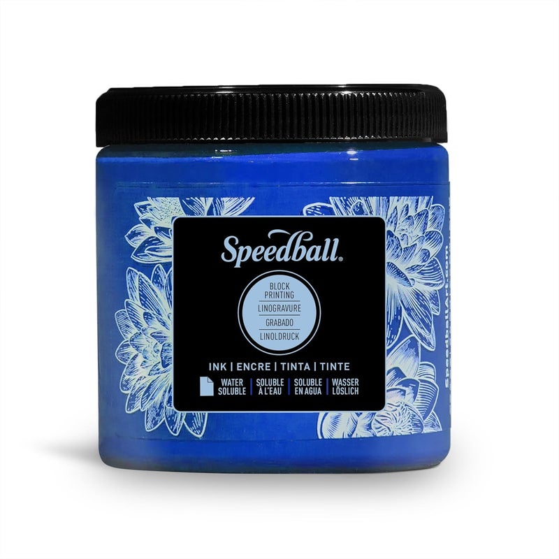 Speedball 8 oz. Water-Soluble Block Ink in Primary Blue for Printing - Image 1