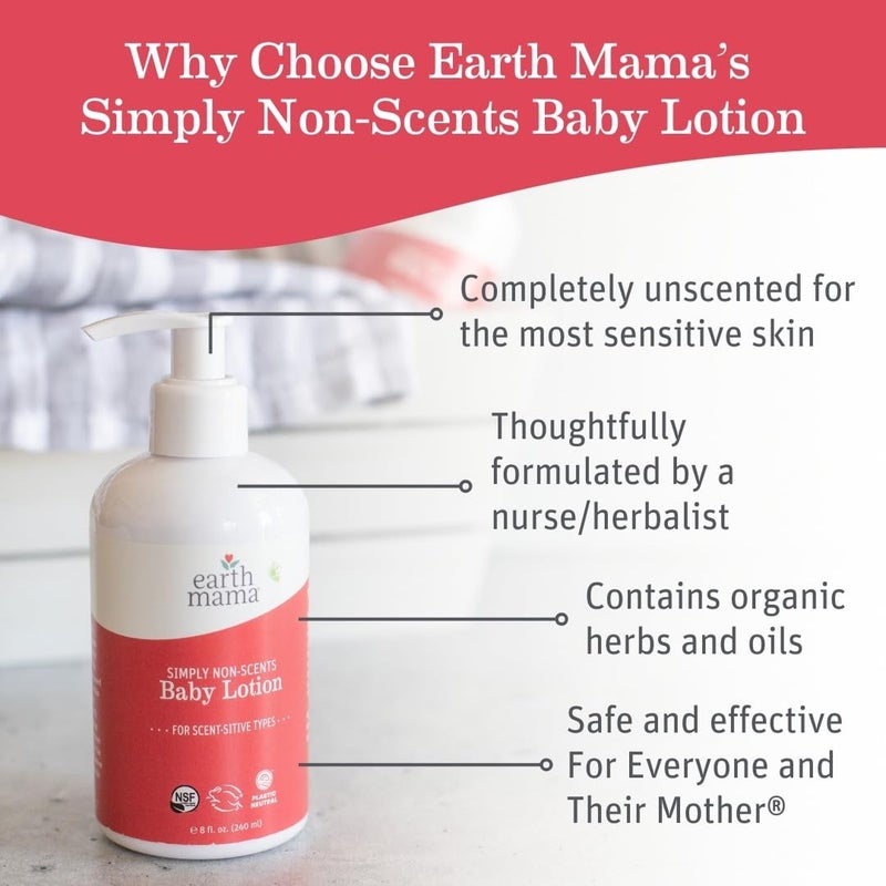 Earth Mama Simply Non-Scents Baby Lotion for Dry Skin, Calendula Cream for Newborn Skin Care, Organic Moisturizer for Children with Aloe Juice, Rooibos, & Shea Butter, Fragrance Free, 8-Fluid Ounce - Image 1