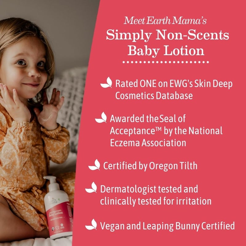 Earth Mama Simply Non-Scents Baby Lotion for Dry Skin, Calendula Cream for Newborn Skin Care, Organic Moisturizer for Children with Aloe Juice, Rooibos, & Shea Butter, Fragrance Free, 8-Fluid Ounce - Image 4