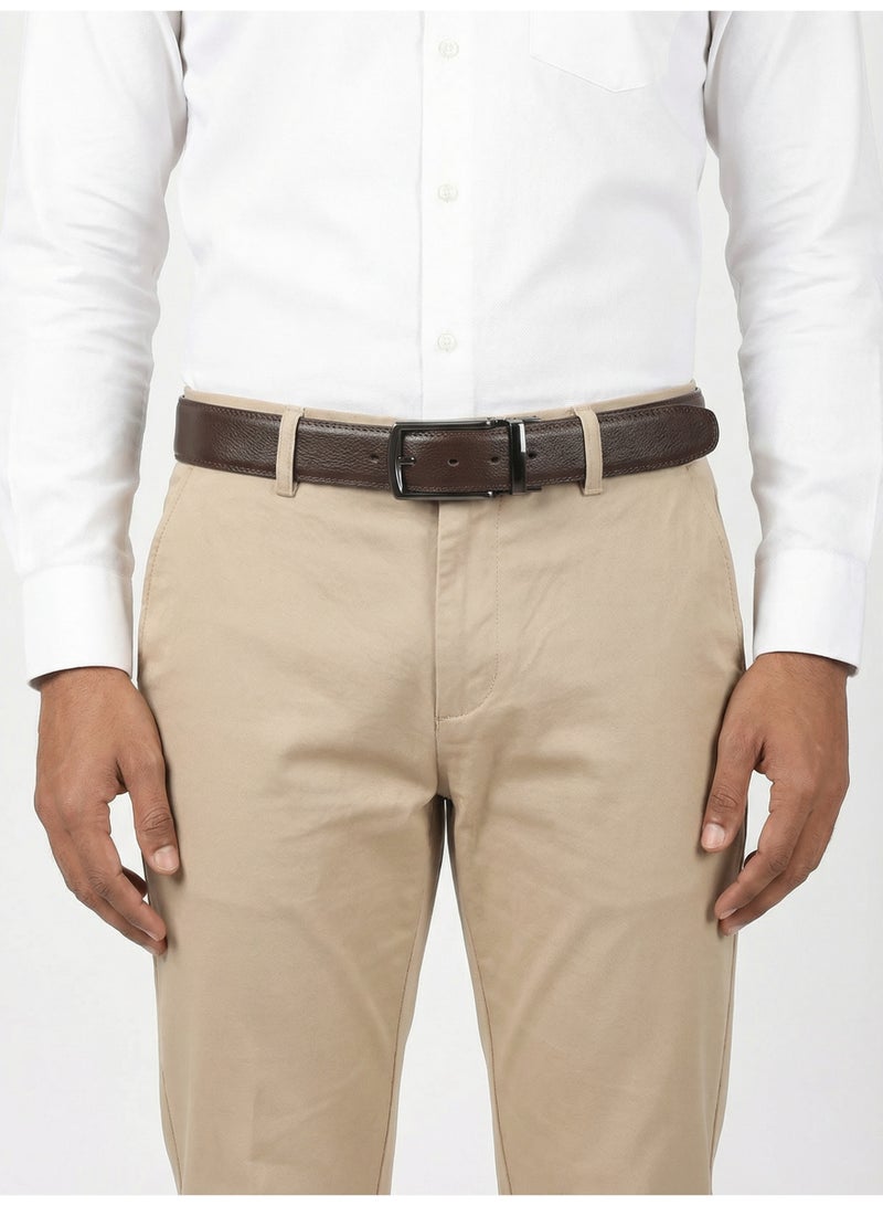 AuliceVerse Classic brown leather automatic buckle men's belt, made of high-quality leather and alloy buckle, simple and fashionable - Image 5