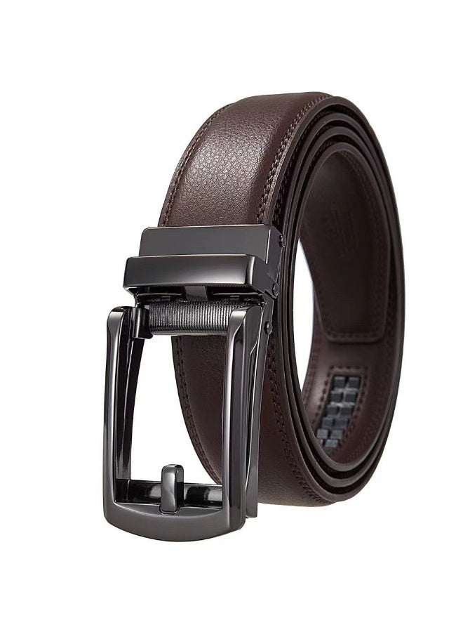 AuliceVerse Classic brown leather automatic buckle men's belt, made of high-quality leather and alloy buckle, simple and fashionable - Image 2