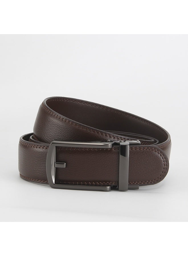 AuliceVerse Classic brown leather automatic buckle men's belt, made of high-quality leather and alloy buckle, simple and fashionable - Image 3