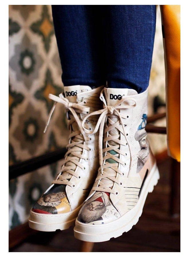 Dogo Women's Vegan Leather Beige Long Zip-Up Boots - Mon Cher Design - Image 1