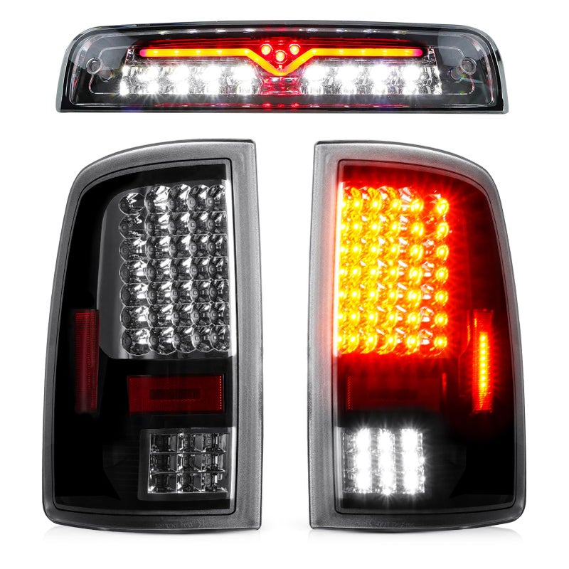 LED Tail Light Assembly 3rd Brake Light Fit for Dodge Ram 1500 2500 3500 20092018 Fit for Dodge Ram 1500 Classic 2019 Factory Halogen Model Taillights and High Mount Stop Light Clear Lens3PCS