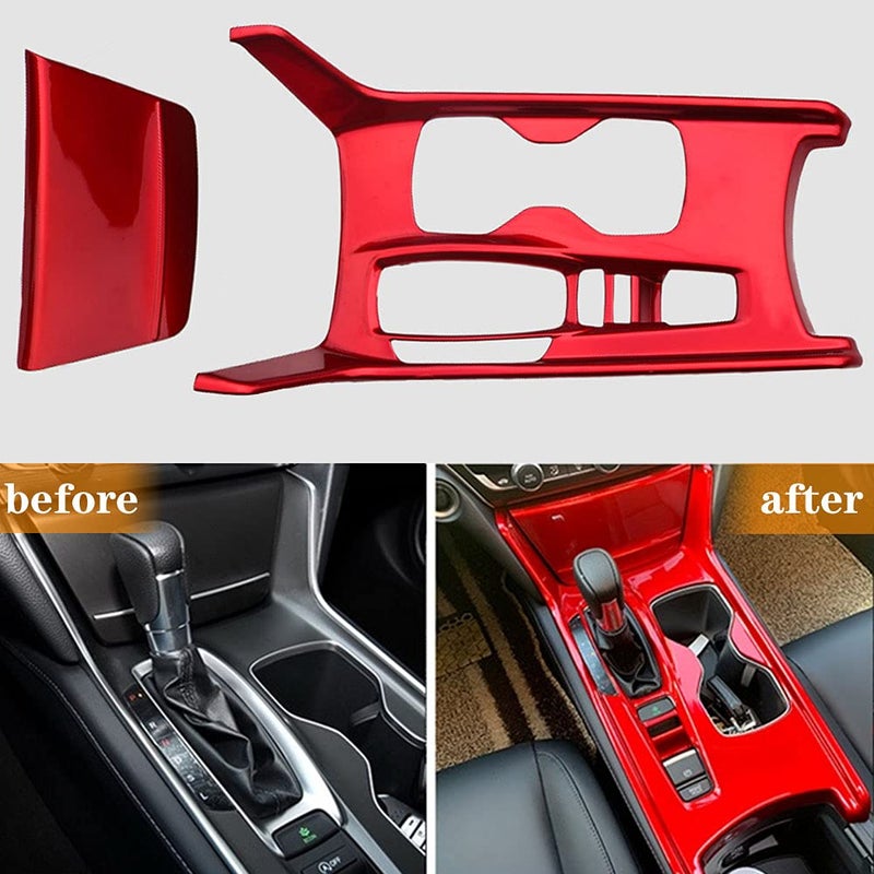LEXLEY 2Pcs Red Style Gear Shift Frame Console Panel Trims Cover Cup Holder Decor Decal Compatible with Honda Accord 2018 2019 2020 2021 2022,Not Fit Hybrid (With gear lever) - Image 3