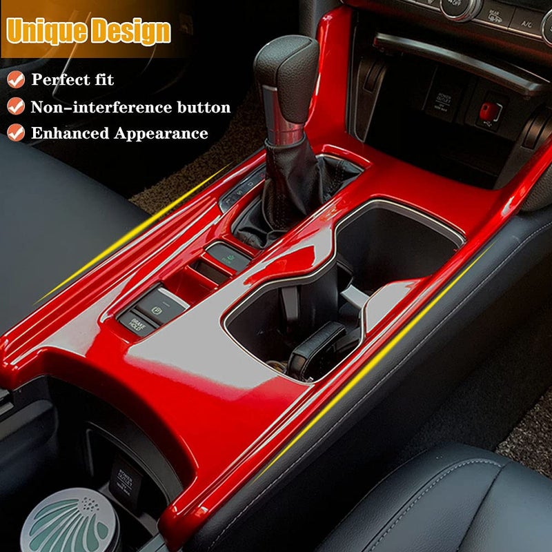 LEXLEY 2Pcs Red Style Gear Shift Frame Console Panel Trims Cover Cup Holder Decor Decal Compatible with Honda Accord 2018 2019 2020 2021 2022,Not Fit Hybrid (With gear lever) - Image 4