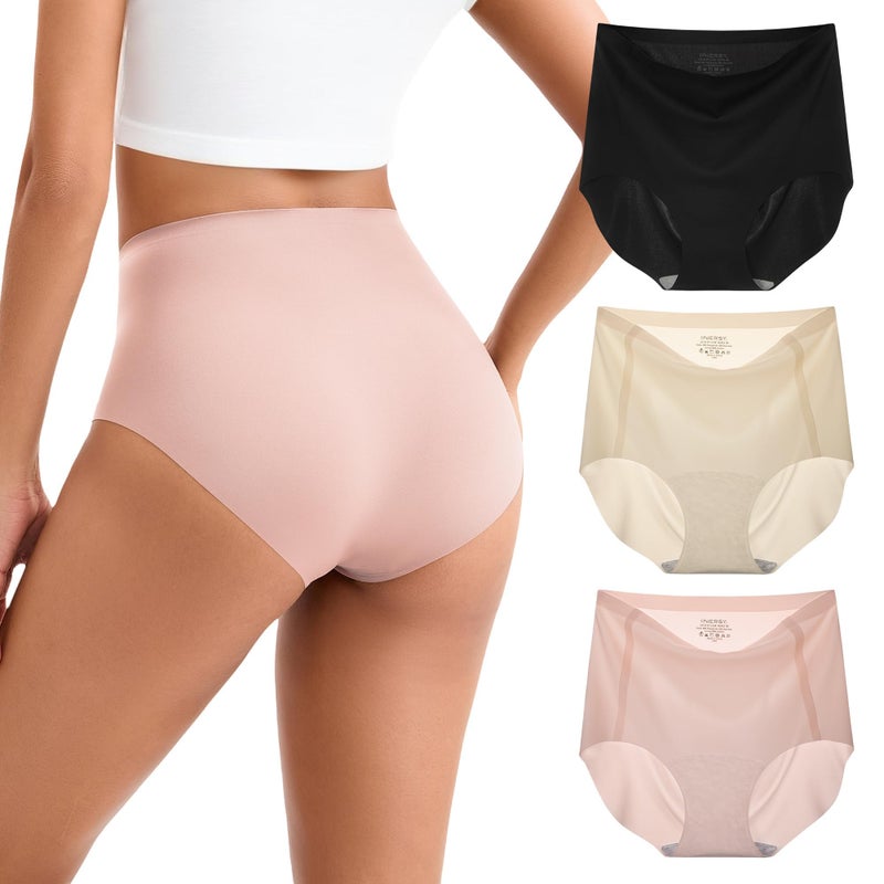 INNERSY Women's High Waist Seamless Underwear No Show Panties Full Coverage Briefs 3-Pack(2X-Large, Black/Brick Red/Nude) - Image 1