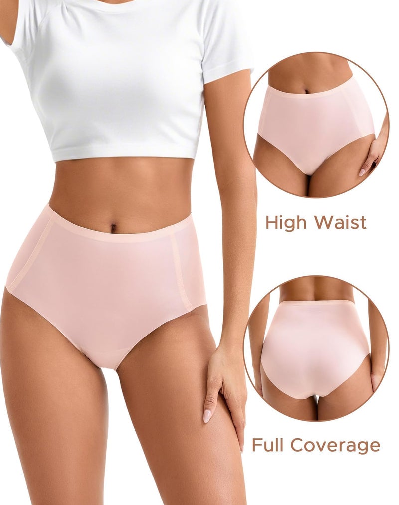 INNERSY Women's High Waist Seamless Underwear No Show Panties Full Coverage Briefs 3-Pack(2X-Large, Black/Brick Red/Nude) - Image 3