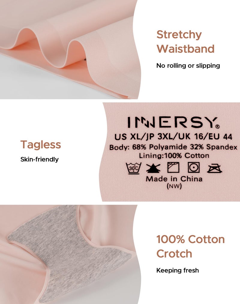 INNERSY Women's High Waist Seamless Underwear No Show Panties Full Coverage Briefs 3-Pack(2X-Large, Black/Brick Red/Nude) - Image 4