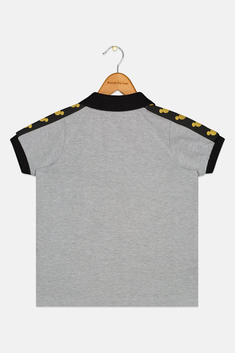 Disney x Micky Mouse Kids Boy Short Sleeve Embroidered Logo Polo Shirt, Dark Grey - Image 2