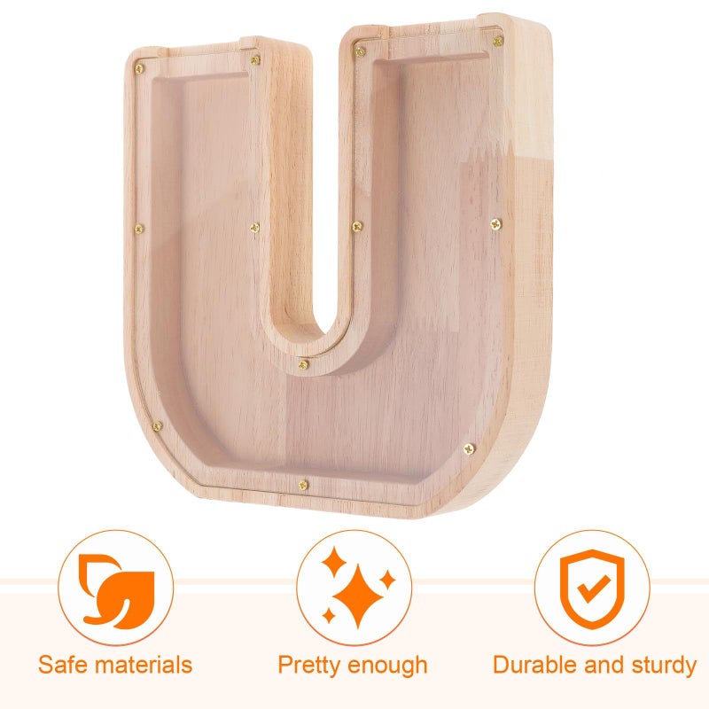 Wooden Letter Shaped Coin Piggy Bank Natural Color DIY Alphabet Money Box Educational Savings Bank - Image 4