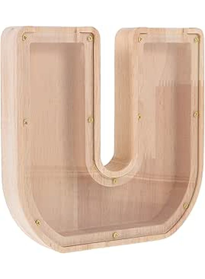 Wooden Letter Shaped Coin Piggy Bank Natural Color DIY Alphabet Money Box Educational Savings Bank - Image 1