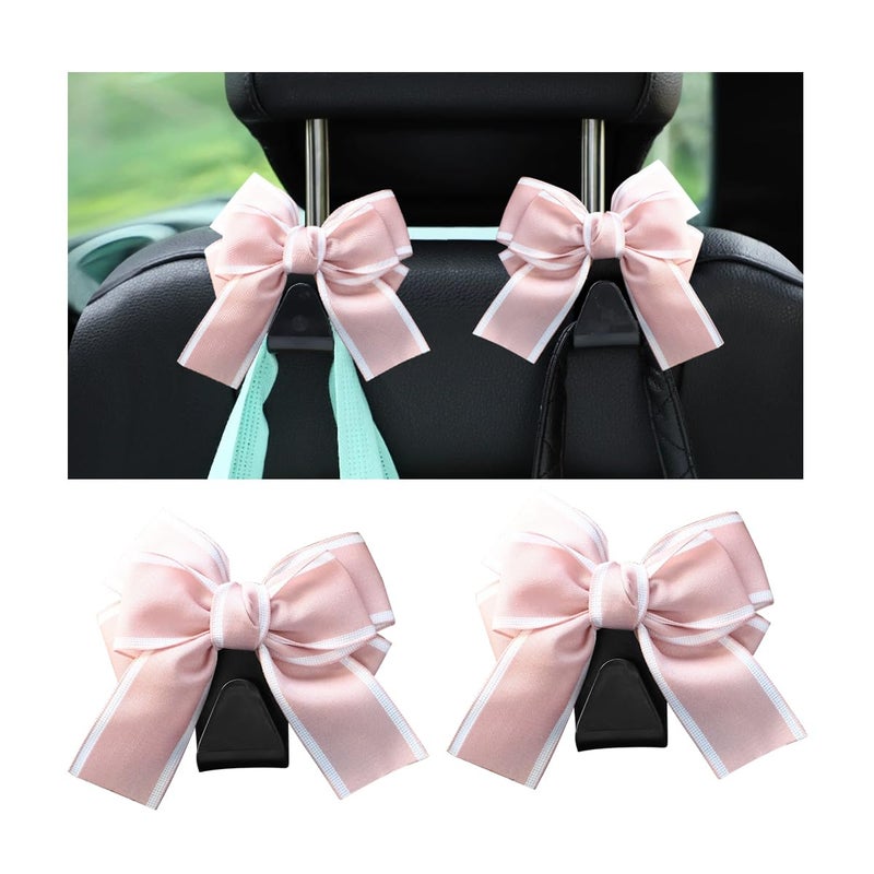 Mandark 2PCS Car Seat Headrest Hooks, Cute Bow Vehicle Hooks for Purses and Bags, Automotive Purse Hook Hanger Interior Decoration Accessories, Universal for SUV, Sedan, Truck (Pink Line) - Image 1