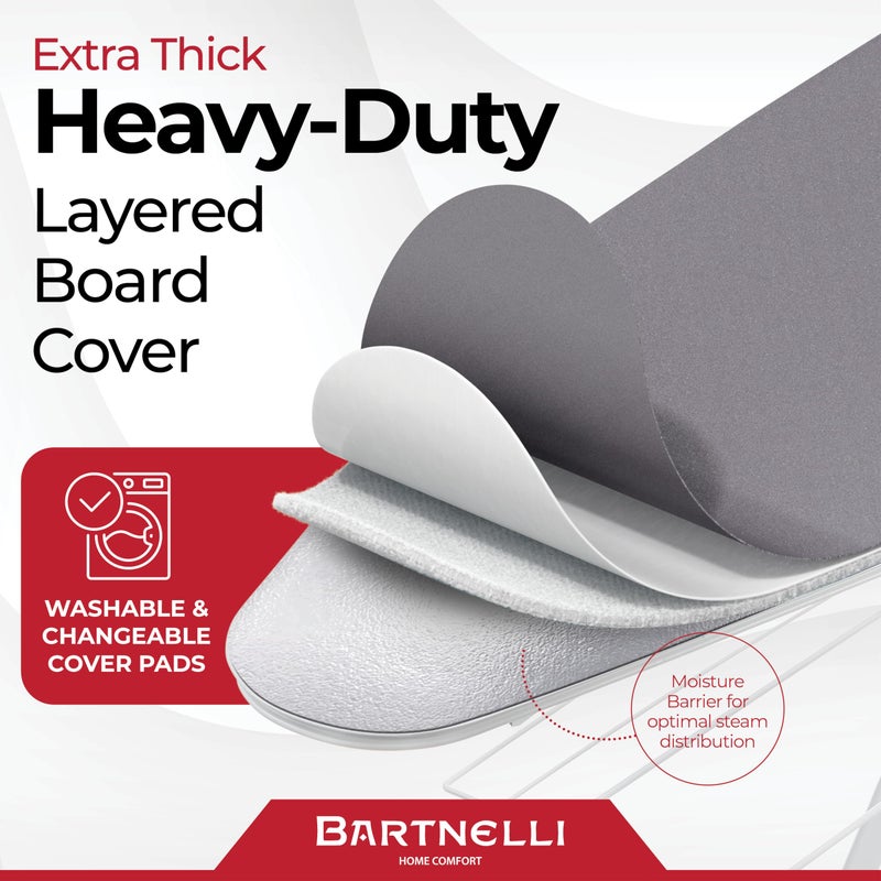 Bartnelli Extra Wide Pro Ironing Board 19x48 Ironing Surface with Iron Rest, Cord Holder, Shelf and 4 Layer Heat Resistant Cover and Pad - Image 3