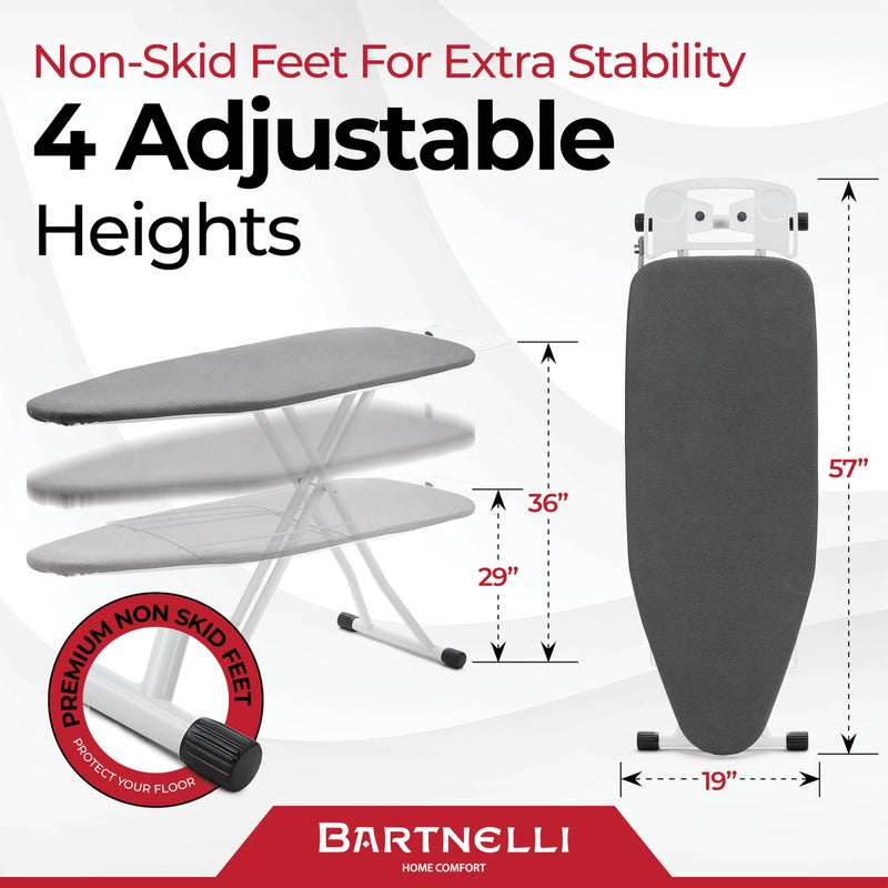 Bartnelli Extra Wide Pro Ironing Board 19x48 Ironing Surface with Iron Rest, Cord Holder, Shelf and 4 Layer Heat Resistant Cover and Pad - Image 4