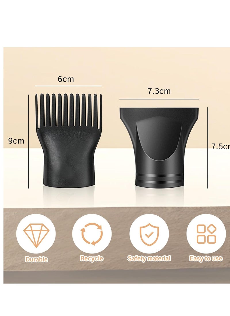 YAFIYGI 2 Pcs Universal Blow Dryer Comb Attachment Set Black Plastic Hair Concentrator Diffuser Nozzle Replacement Hair Dryer Attachments for Salon and Home Use Hair Dryer Nozzle  - Image 2