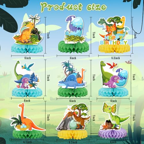 KSKSPE Dinosaur Honeycomb Centerpieces KSKSPE 9Pcs Dinosaur Party Table Centerpieces Dinosaur Birthday Decorations Dinosaur Theme Party Table Decoration for Dinosaur Supplies - Image 5