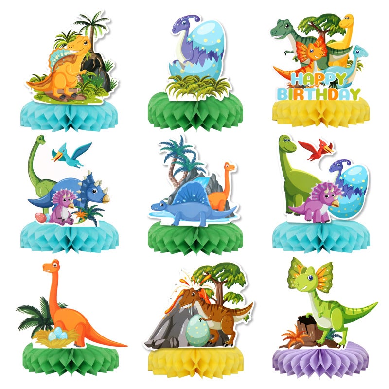 KSKSPE Dinosaur Honeycomb Centerpieces KSKSPE 9Pcs Dinosaur Party Table Centerpieces Dinosaur Birthday Decorations Dinosaur Theme Party Table Decoration for Dinosaur Supplies - Image 3