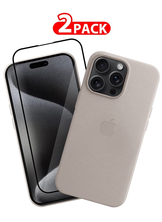 CATANES - 2 Packs For iPhone 15 Pro Max Leather Case and Screen Protector Compatible with Magsafe Anti-Scratch Leather Case Shockproof Drop Proof Protective Slim Case Titanium - Image 1