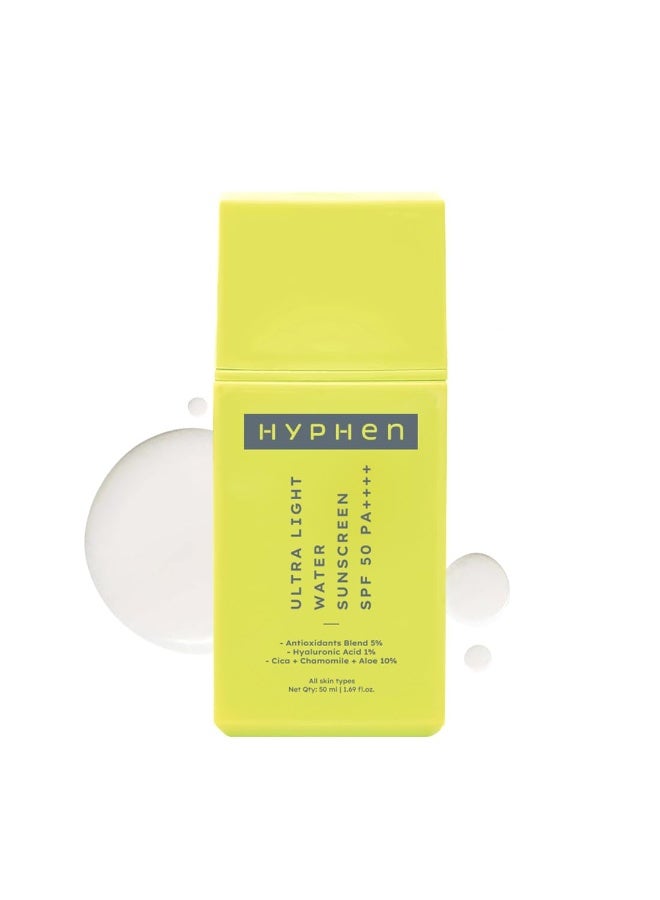 Hyphen All Skin 1% Hyaluronic Ultra Light Water Sunscreen Spf 50 Pa ++++|Broad Spectrum&Blue Light Protection|No White Cast|5% Antioxidants Niacinamide Vitamin E|Korean Sun Cream For Men Women|50Ml - Image 1
