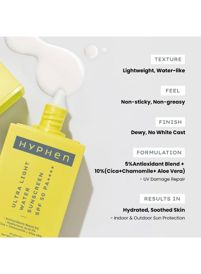 Hyphen All Skin 1% Hyaluronic Ultra Light Water Sunscreen Spf 50 Pa ++++|Broad Spectrum&Blue Light Protection|No White Cast|5% Antioxidants Niacinamide Vitamin E|Korean Sun Cream For Men Women|50Ml - Image 2