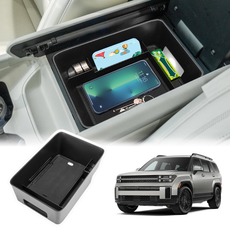 Neepiar Center Console Organizer Tray Compatible with 2024 2025 Hyundai Santa Fe Interior Storage Box Insert Secondary Accessories Armrest storage tray
