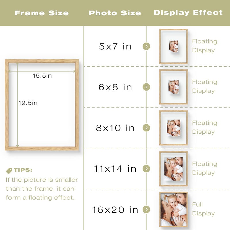 Frametory 16x20 Floating Picture Frame - Solid Wood Frame for Pressed Flower - Real Glass of Front - Use as 11x14 or 12x16 Picture Frame - for Wall Mount Display (Natural Wood, 1 Pack) - Image 4