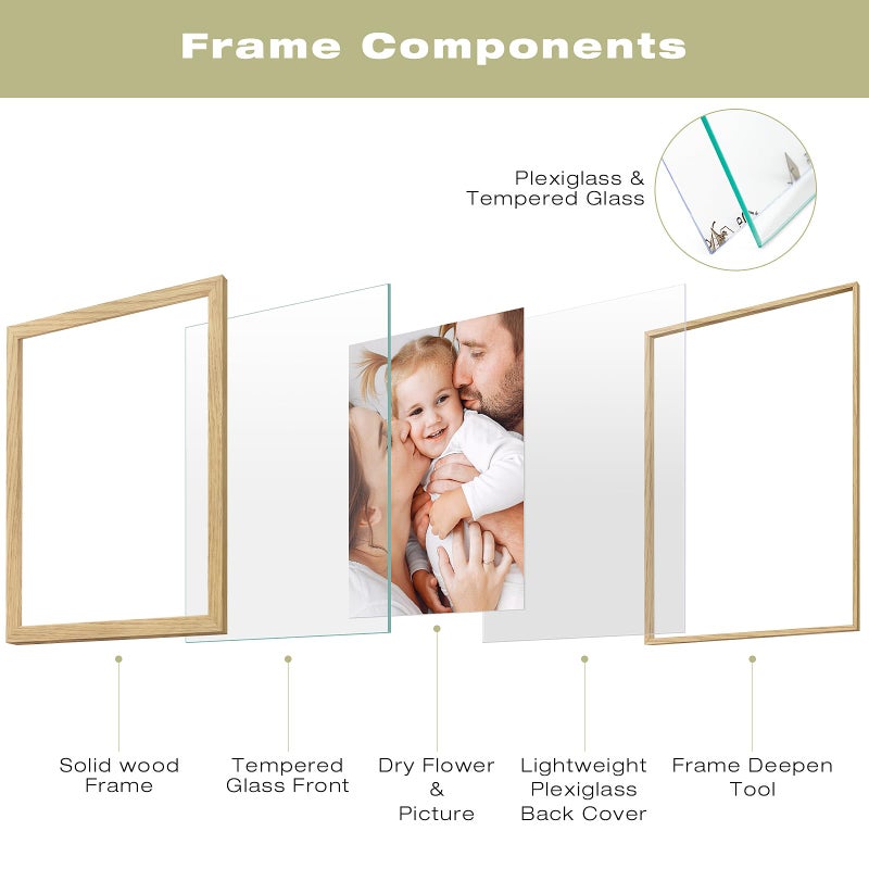 Frametory 16x20 Floating Picture Frame - Solid Wood Frame for Pressed Flower - Real Glass of Front - Use as 11x14 or 12x16 Picture Frame - for Wall Mount Display (Natural Wood, 1 Pack) - Image 2