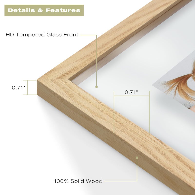 Frametory 16x20 Floating Picture Frame - Solid Wood Frame for Pressed Flower - Real Glass of Front - Use as 11x14 or 12x16 Picture Frame - for Wall Mount Display (Natural Wood, 1 Pack) - Image 3