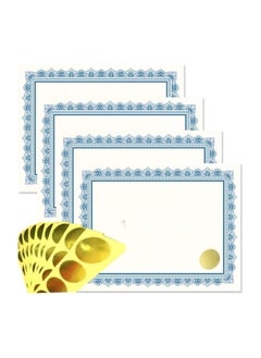 Generic Blank certificate paper containing a blue frame for writing inside, ready for printing, A4 size, with 25 gold foil adhesive stamps, 5 cm, 25 sheets, 250 grams, Up to Date Egypt 01222143812  - Image 1