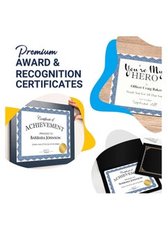 Generic Blank certificate paper containing a blue frame for writing inside, ready for printing, A4 size, with 25 gold foil adhesive stamps, 5 cm, 25 sheets, 250 grams, Up to Date Egypt 01222143812  - Image 4