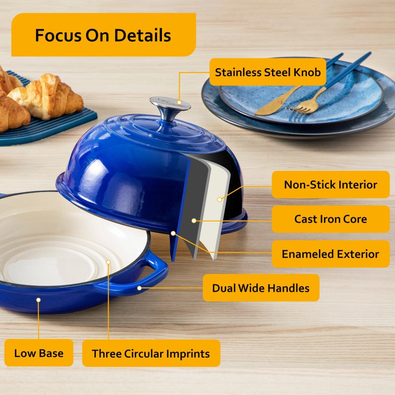 Velaze Enameled Cast Iron Dutch Oven for Bread Baking,5 QT Round Bread Oven Pot with Dome Lid for Sourdough, Roasting,Braising(Blue) - Image 5