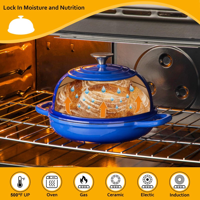 Velaze Enameled Cast Iron Dutch Oven for Bread Baking,5 QT Round Bread Oven Pot with Dome Lid for Sourdough, Roasting,Braising(Blue) - Image 3