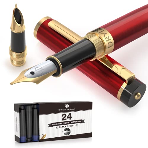 Dryden Designs Fountain Pen - Medium and Fine Nibs | Includes 24 Ink Cartridges and Ink Refill Converter | Calligraphy Pen, Consistent Writing, Smooth Look - Royal Red - Image 1
