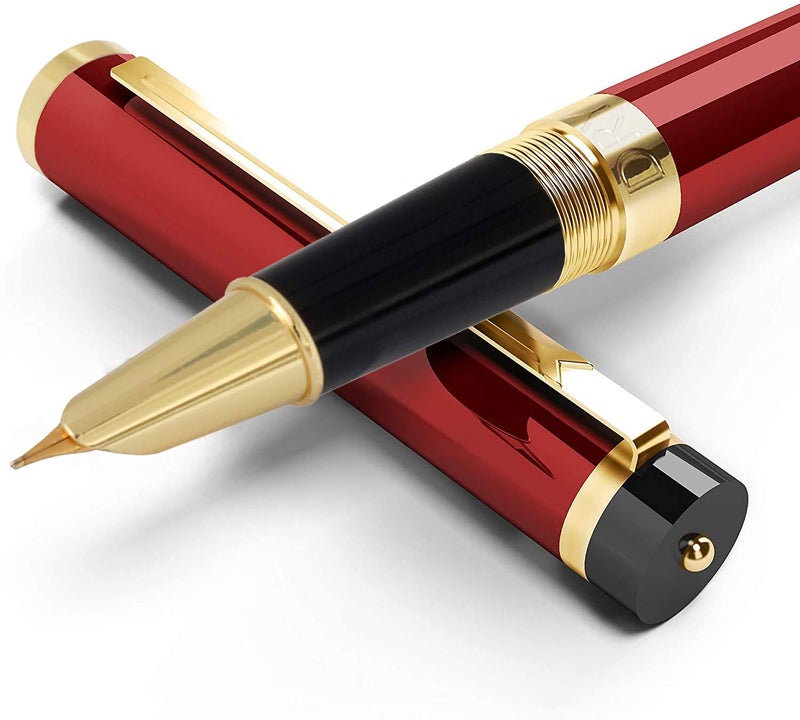 Dryden Designs Fountain Pen - Medium and Fine Nibs | Includes 24 Ink Cartridges and Ink Refill Converter | Calligraphy Pen, Consistent Writing, Smooth Look - Royal Red - Image 2
