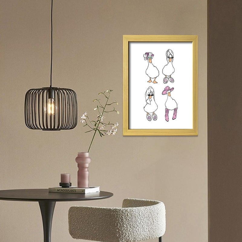 Melpa Art Cute Girls Bathroom Wall Decor Funny Ducks Towel Cowboy and Curlers Canvas Print Framed White and Pink Trendy Wall Art for Woman Room Decor - Image 5