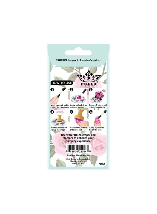 PUEEN Nail Art Stamping Plate -French 01-125x65mm Unique Nailart Polish Stamping Manicure Image Plates Accessories DIY Nails - BH000916 - Image 3