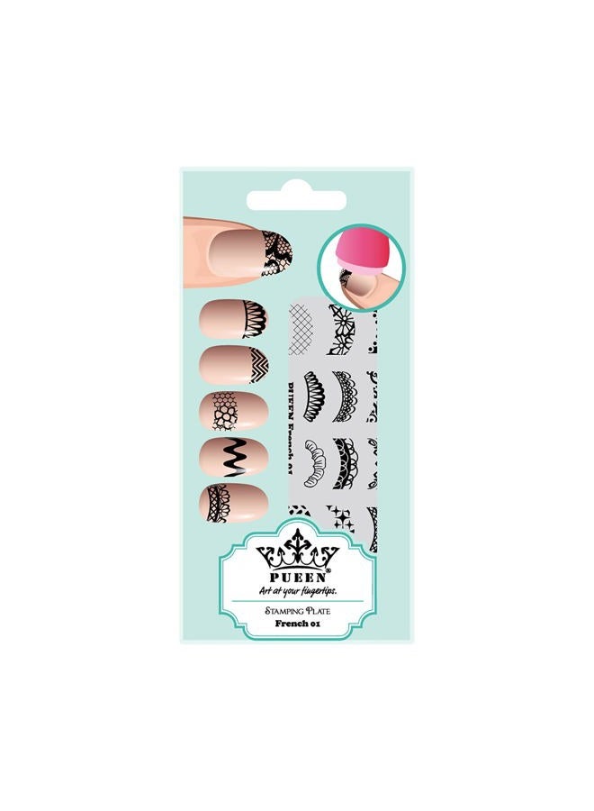 PUEEN Nail Art Stamping Plate -French 01-125x65mm Unique Nailart Polish Stamping Manicure Image Plates Accessories DIY Nails - BH000916 - Image 2