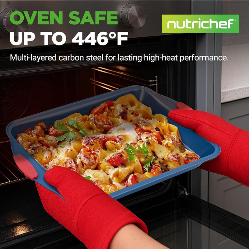NutriChef 10-Piece Nonstick Bakeware Set - Deluxe Carbon Steel with Blue Silicone Coating, Red Handles, Professional Grade Kitchen Essentials, Ideal for Baking Cakes, Cookies, and More (Blue) - Image 2