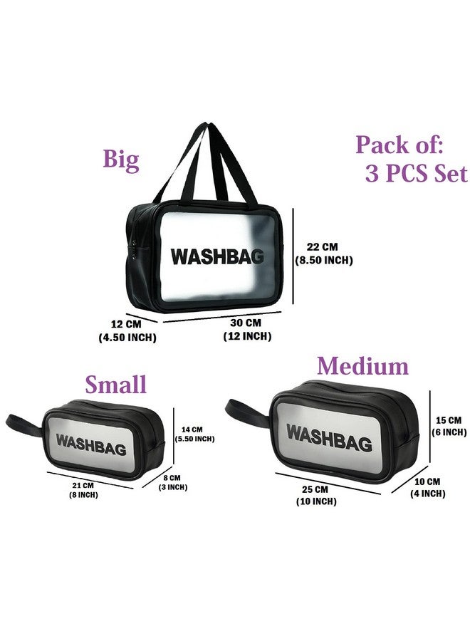 Luxula Multipurpose Clear PVC Zipper Cosmetic Travel Wash Bag Toiletry Makeup Organizer Portable Carry Pouch for Women Girls (Set of 3 Bag) (Black) - Image 5