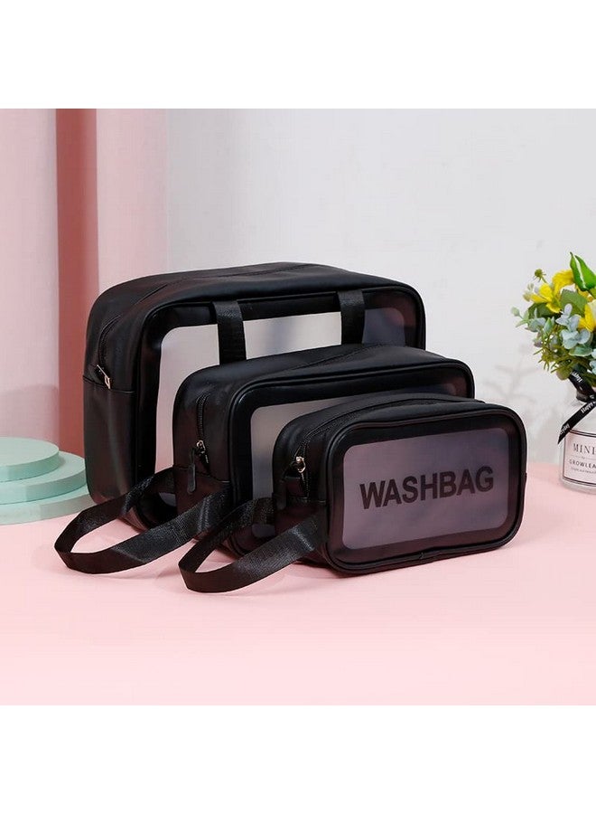 Luxula Multipurpose Clear PVC Zipper Cosmetic Travel Wash Bag Toiletry Makeup Organizer Portable Carry Pouch for Women Girls (Set of 3 Bag) (Black) - Image 2