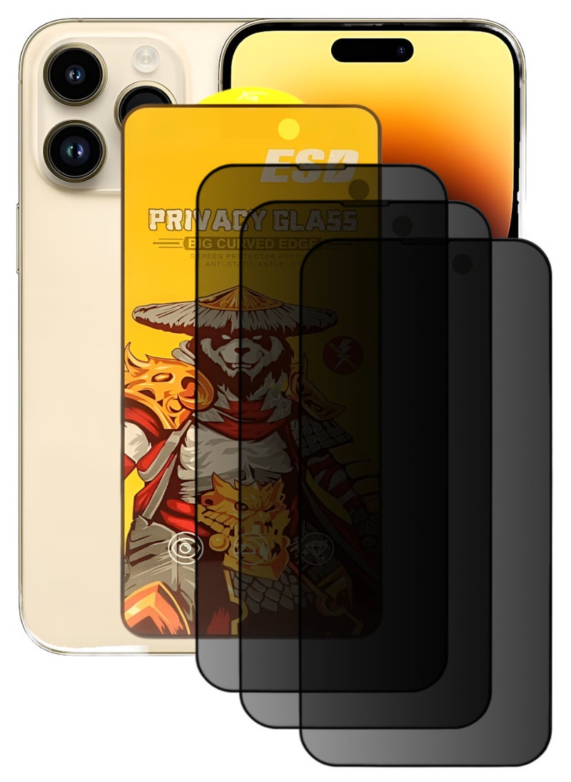 ESD 3 Pieces Tempered Dustproof Privacy Glass Screen Protector Compatible For iPhone 14 Pro Max - Image 1